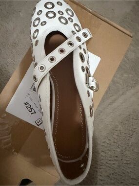 White Grommet Mary Jane Flats - Women